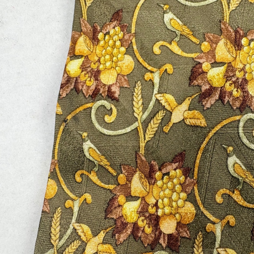 Ermenegildo Zegna Silk Mens Tie Floral Green Gold Italy Old Money 3.5"x59" FLAW - Picture 10 of 10